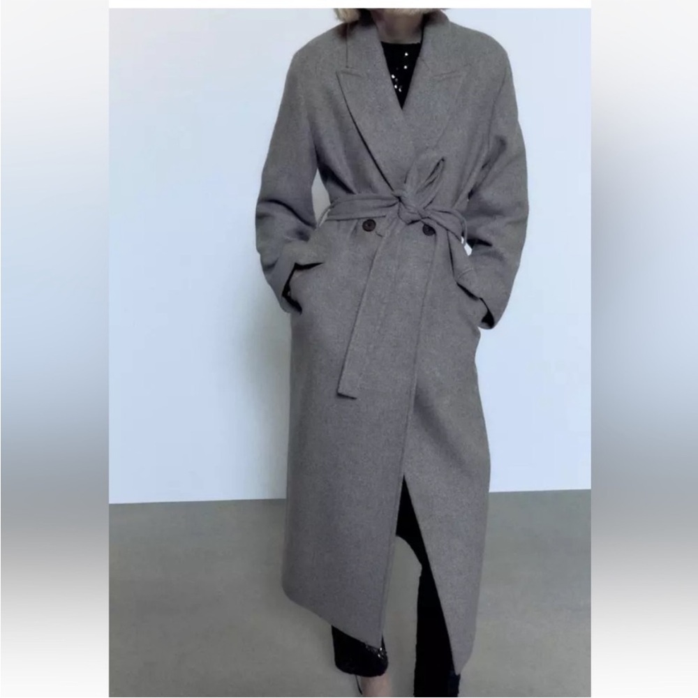 Zara Gray wool Belted Coat NWT Size S